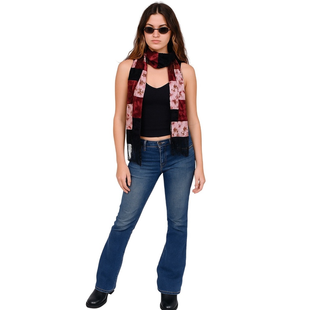 KENNETH COLE‎ VTG patchwork velvet floral scarf boho gothic romantic grunge Y2K